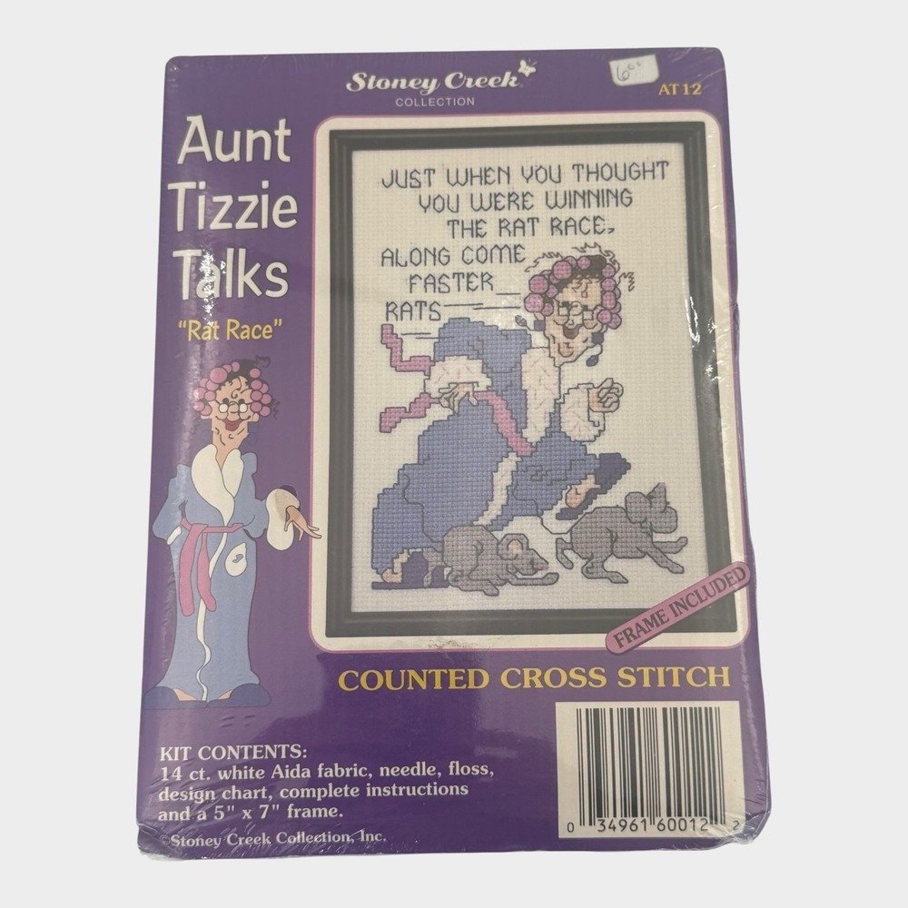 Stoney Creek Aunt Tizzie Talks Rat Race Cross Stitch Kit AT12 Frame Vintage